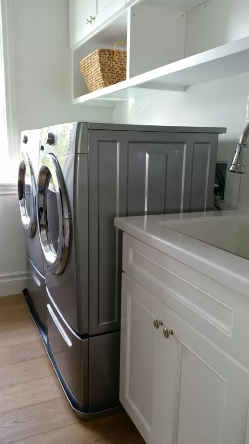 washer dryer with metal drain pan installed