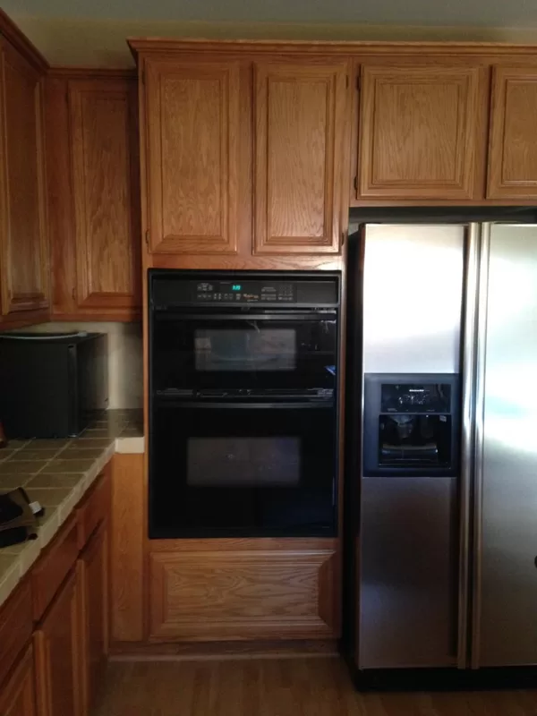 Prior to cabinet convertion from double oven to single oven and built in microwave