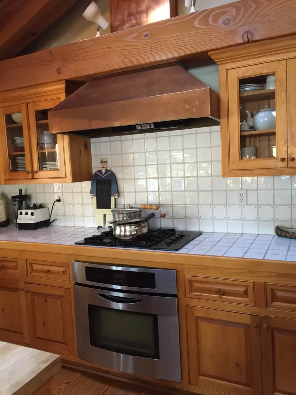 before counter cuts to fit free standing stove